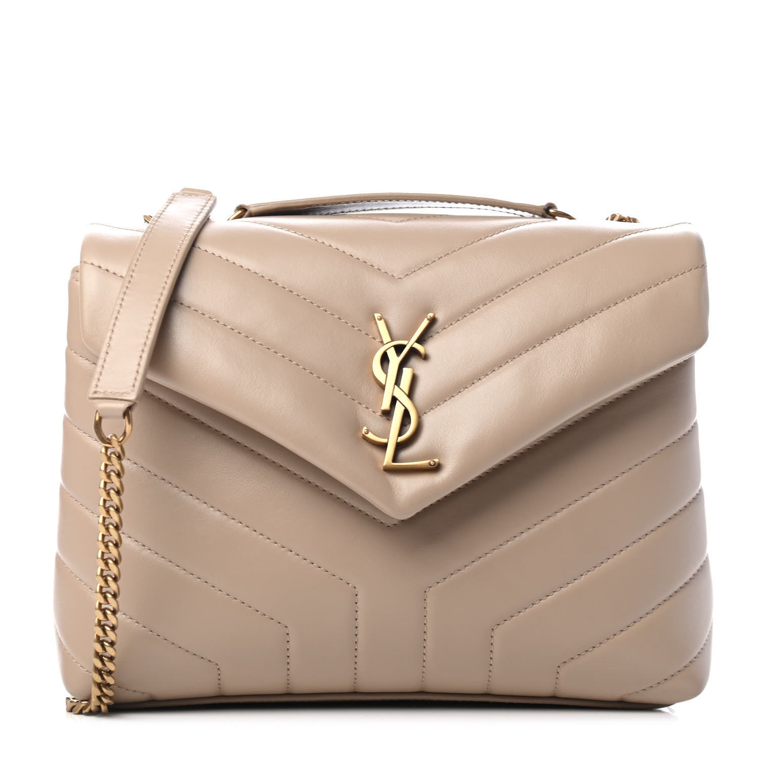 Saint Laurent Calfskin Y Quilted Monogram Small Loulou Chain Satchel Dark Beige 1 of 4