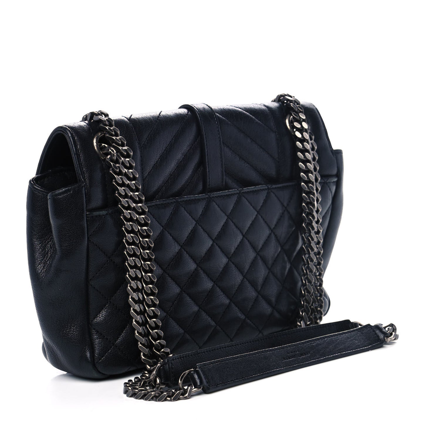 Sheepskin Tri-Quilt Monogram Medium College Bag Black