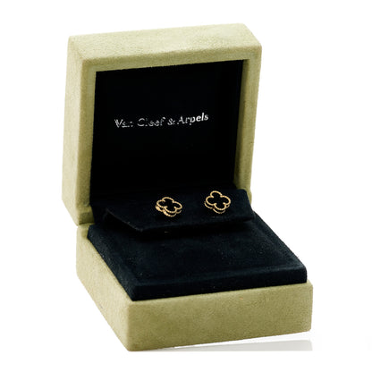 Van Cleef & Arpels 18K Yellow Gold Black Onyx Sweet Alhambra Earrings 5 of 5
