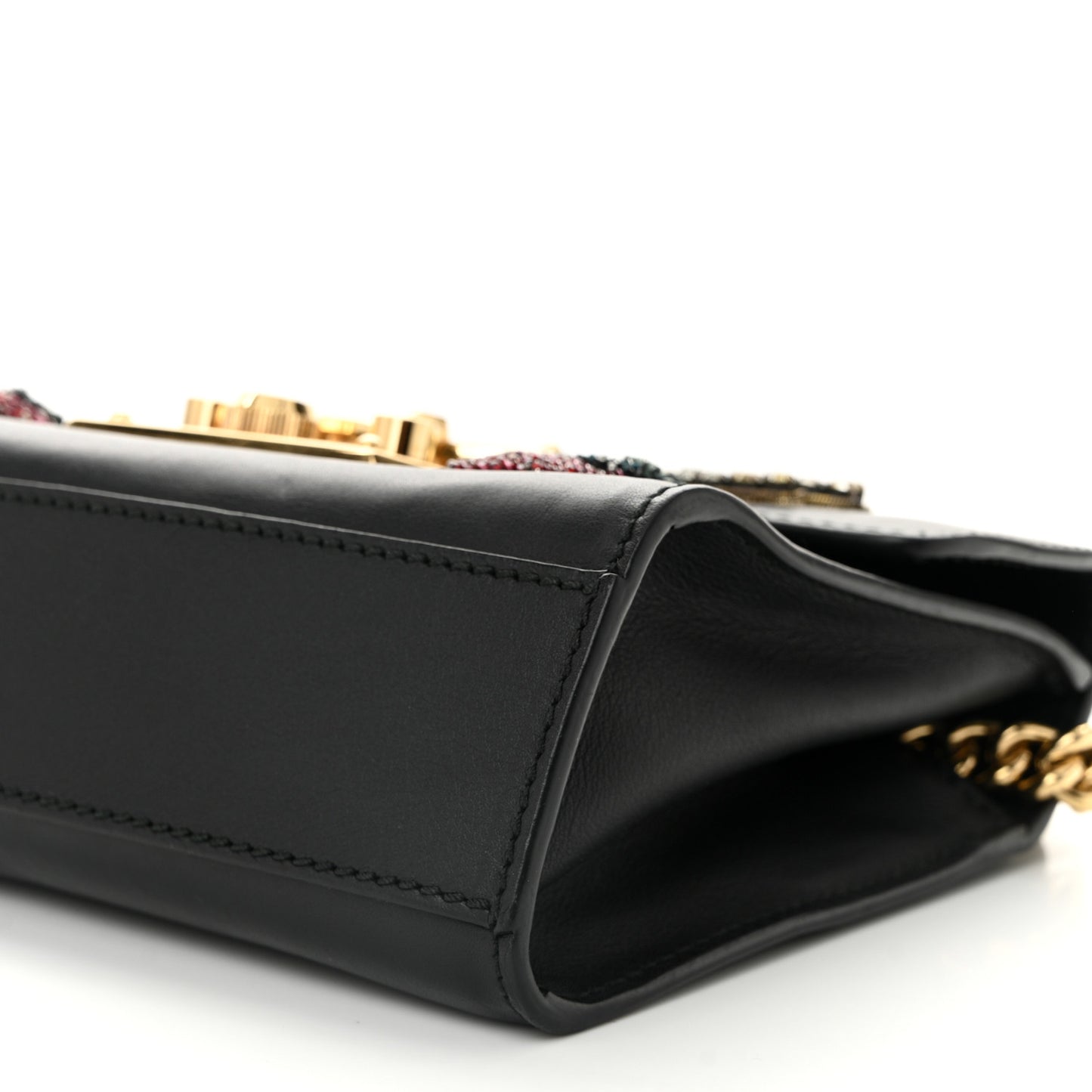 Calfskin Strawberry Embroidered Small Padlock Shoulder Bag Black