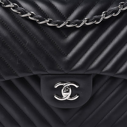Chanel Lambskin Chevron Quilted Jumbo Double Flap Black 10 of 14