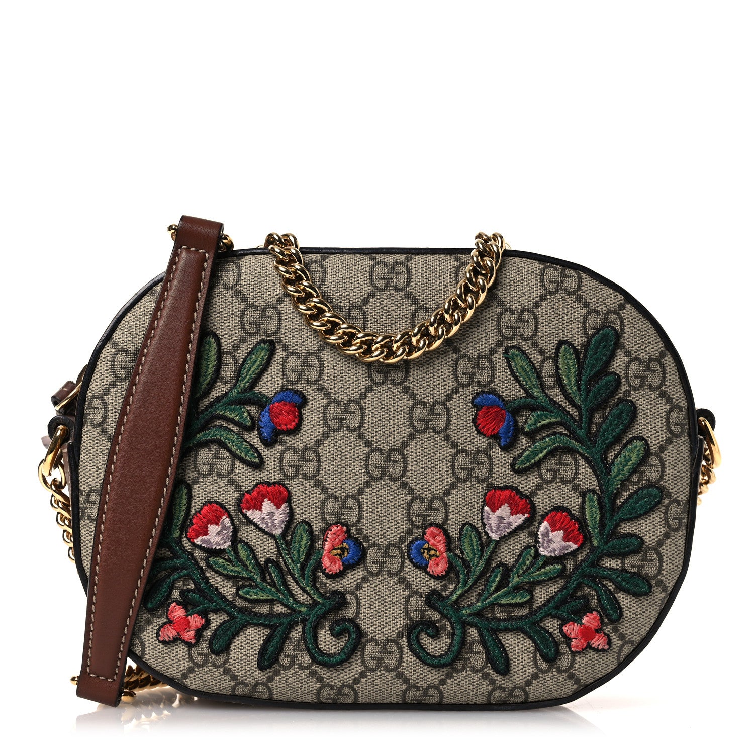 Gucci GG Supreme Monogram Floral Embroidered Mini Chain Shoulder Bag Beige Ebony Tuscany 1 of 15