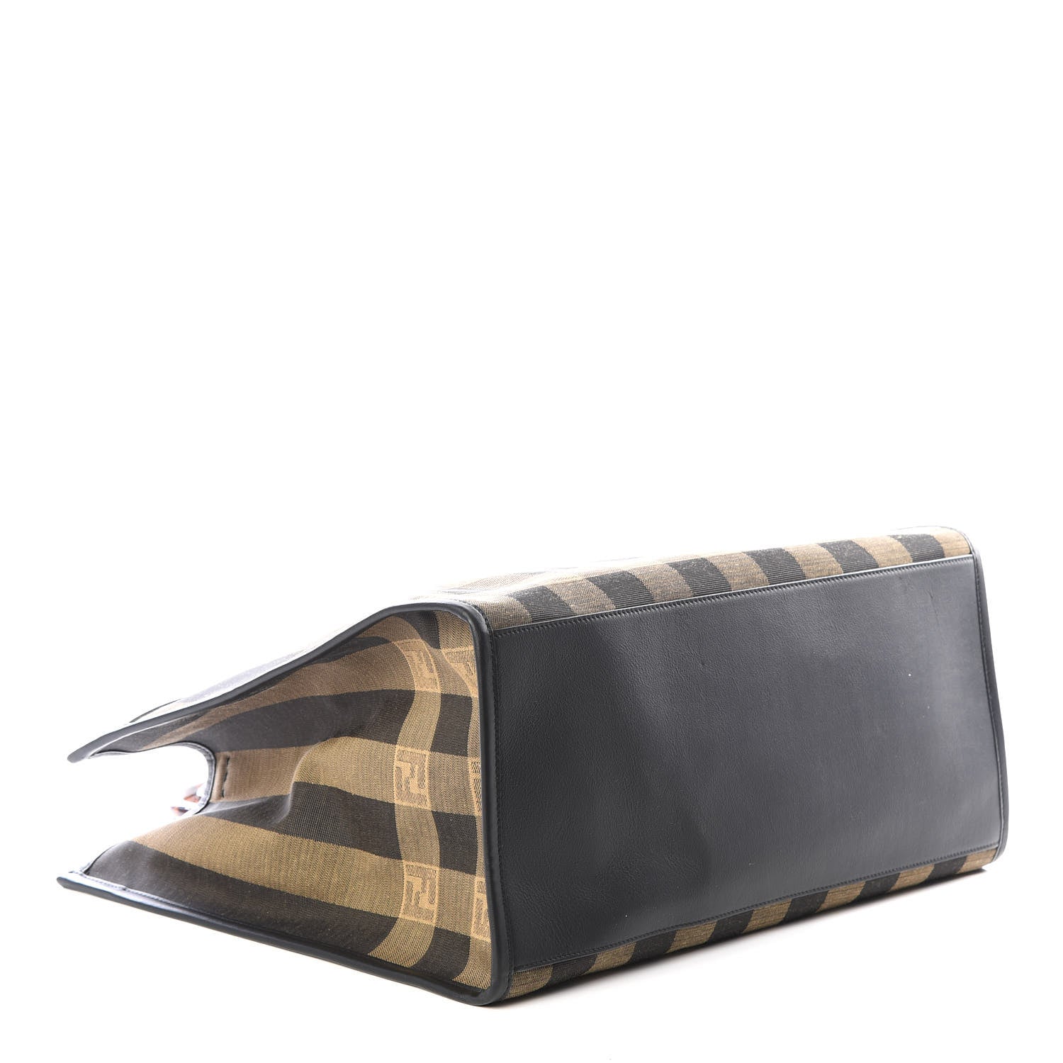 Fendi Fabric Jacquard Vitello Seta Plexiglass Pequin Gingham Large Fendi Sunshine Shopper Tote Tobacco Moro Black 3 of 11