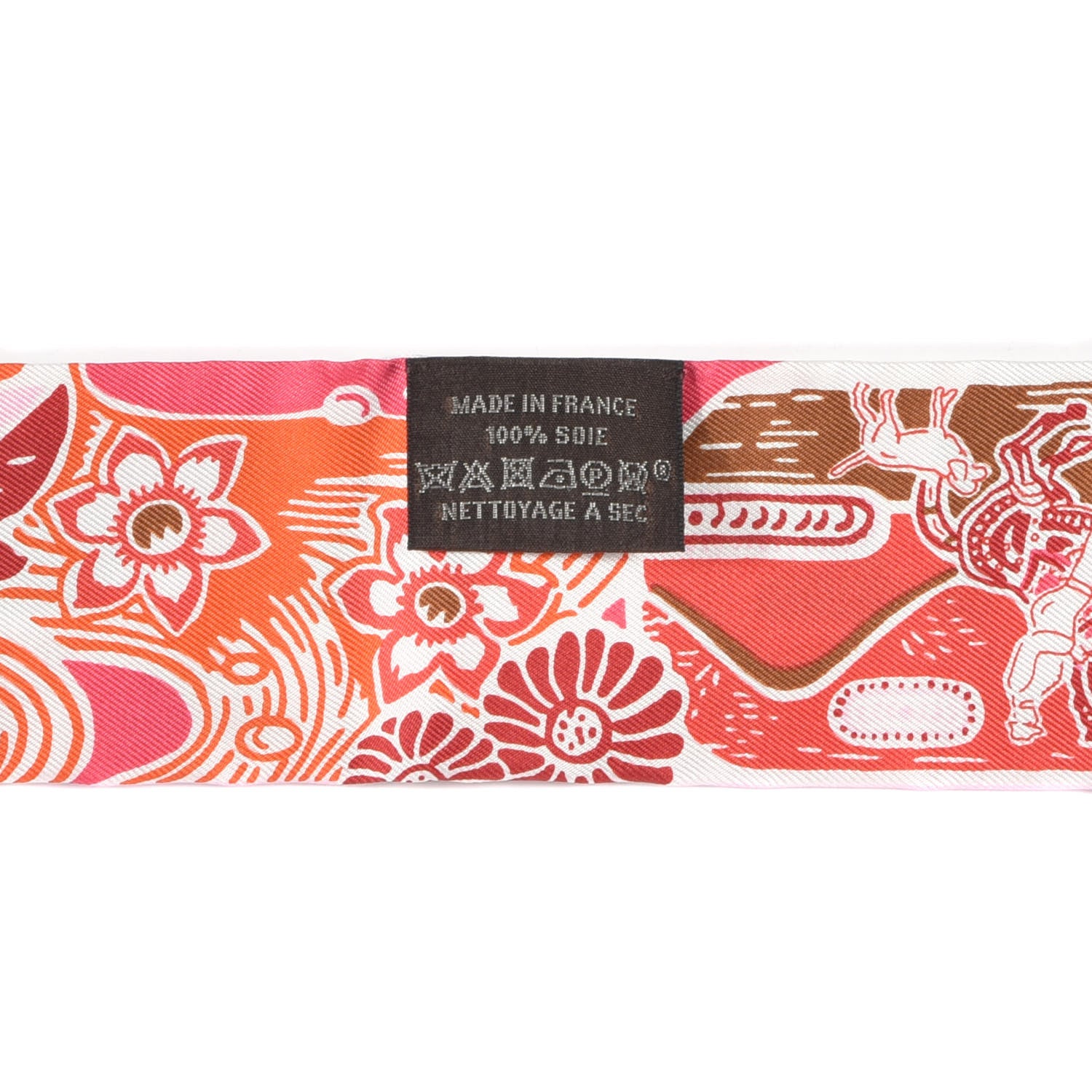 Hermes Silk Bingata Twilly Fuchsia Corail Brun 4 of 4