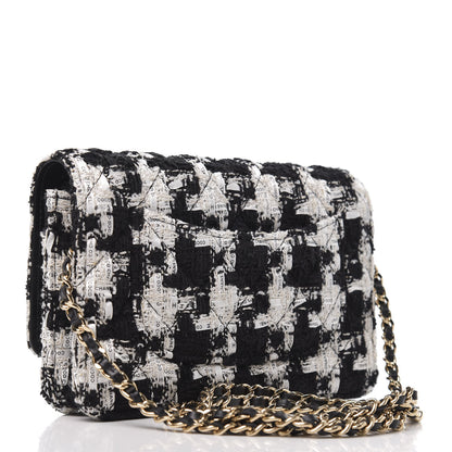 Chanel Tweed Quilted Wallet On Chain WOC Black Ecru White 3 of 12