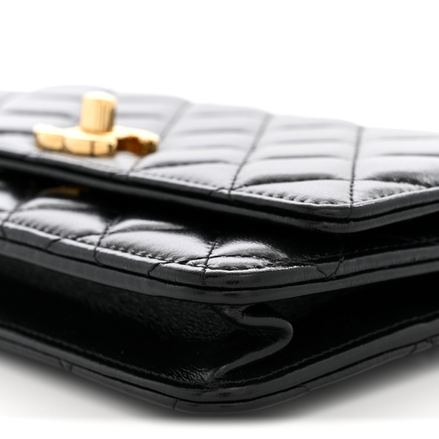 Chanel Shiny Lambskin Quilted Golden Links Wallet On Chain WOC Black 9 of 10