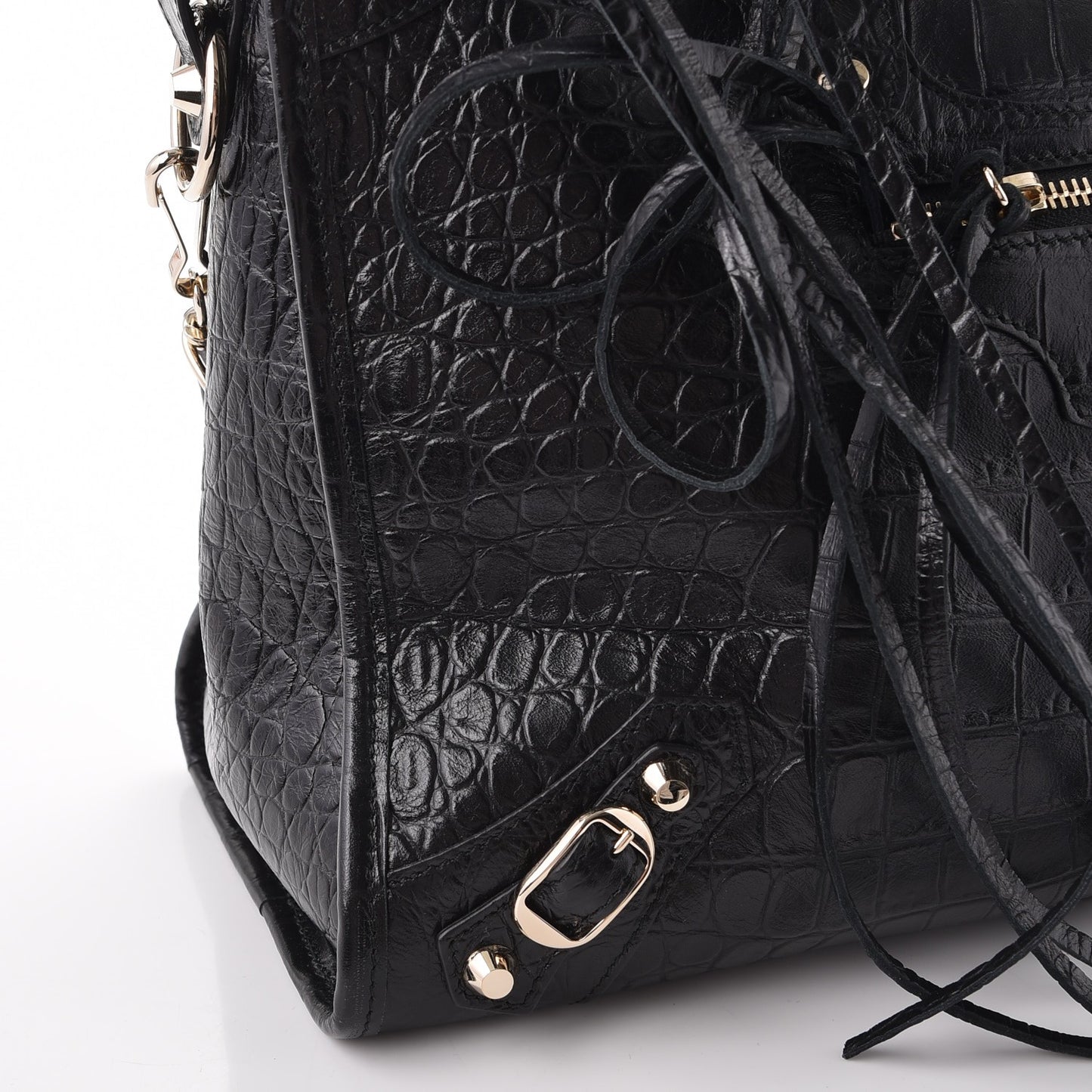Calfskin Crocodile Embossed Classic Hardware City Black
