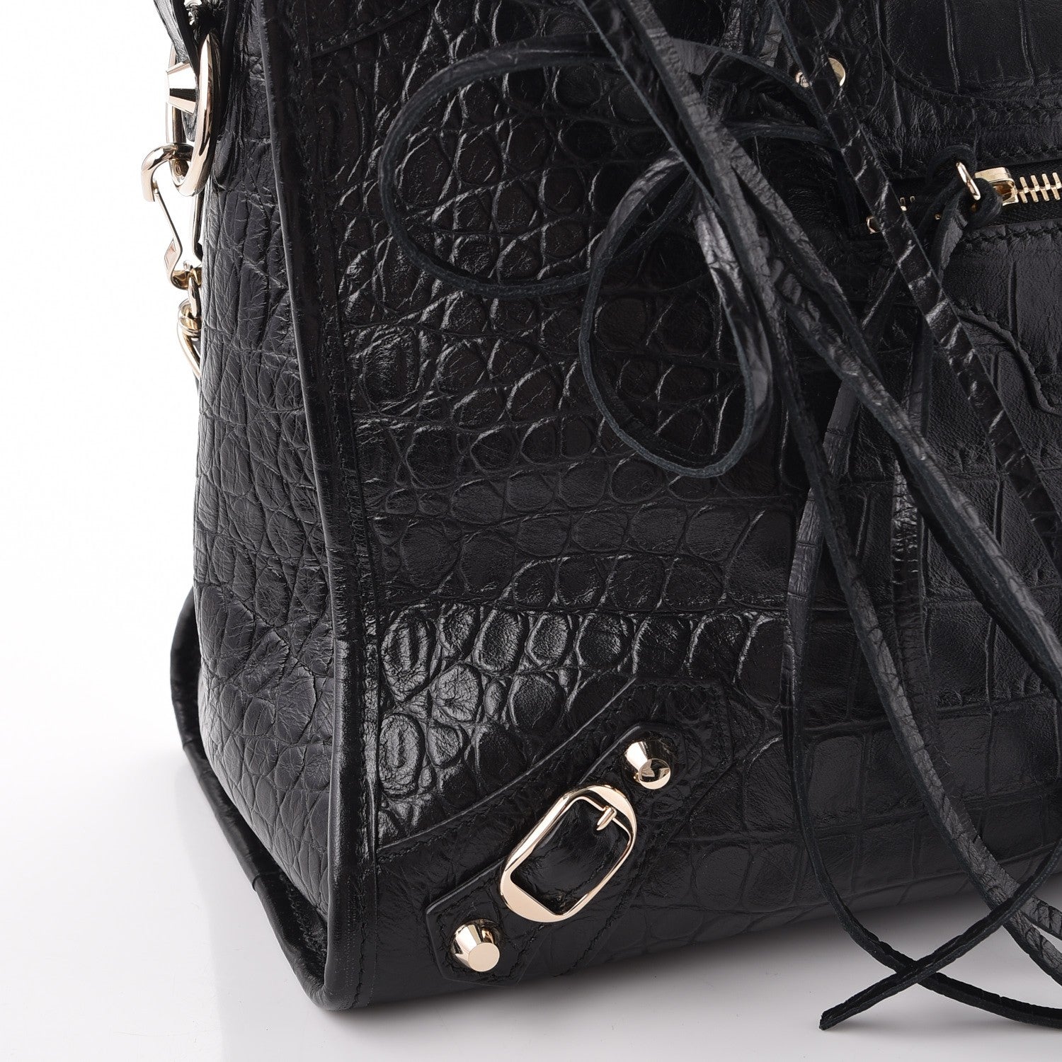 Balenciaga Calfskin Crocodile Embossed Classic Hardware City Black 8 of 8