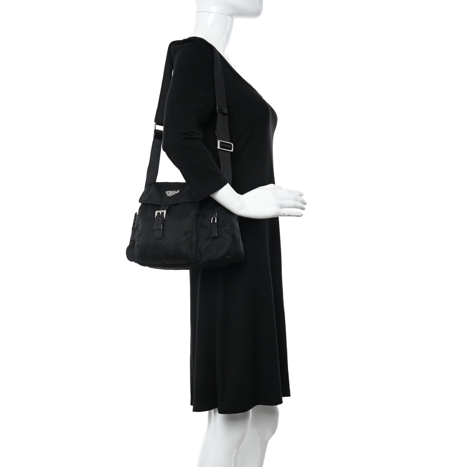 Prada Tessuto Nylon Saffiano Small Vela Messenger Black 2 of 13