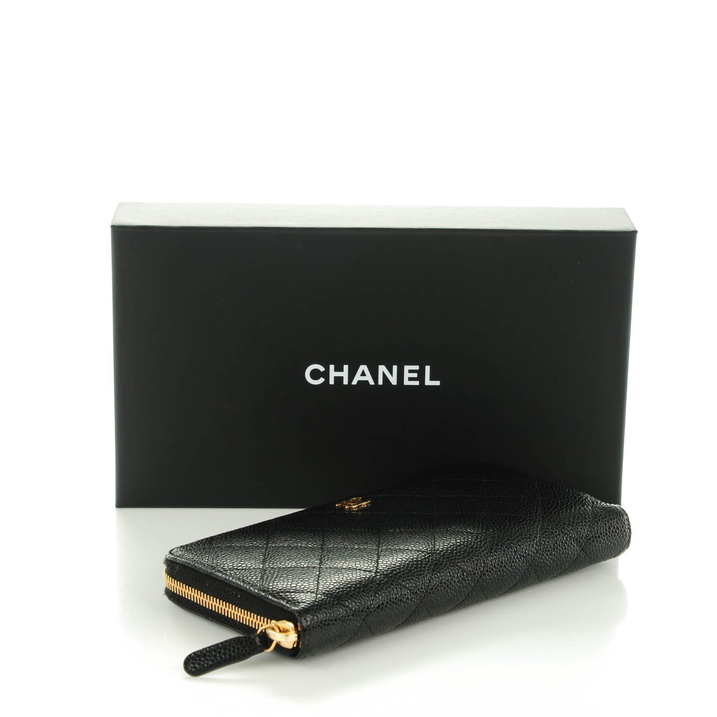 Caviar Quilted Large Gusset Zip Around Wallet Black