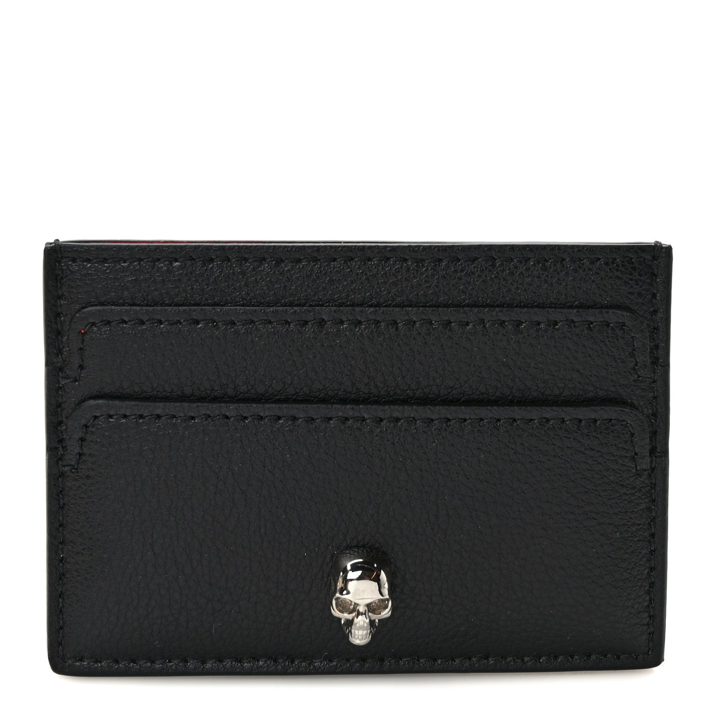 Calfskin Skull Card Holder Black