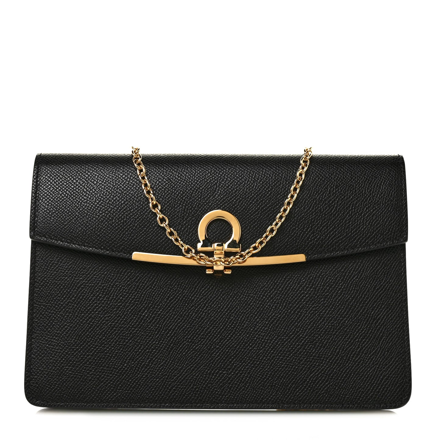 Hammered Calfskin Gancio Wallet On Chain Black