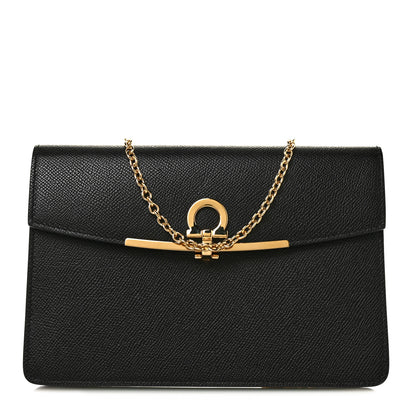 Salvatore Ferragamo Hammered Calfskin Gancio Wallet On Chain Black 1 of 7