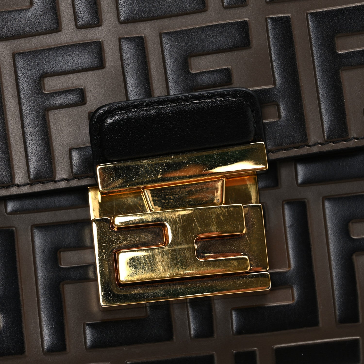 Fendi Vitello Liberty Bi-Color FF 1974 Embossed Small Kan U Shoulder Bag Maya Black 12 of 13