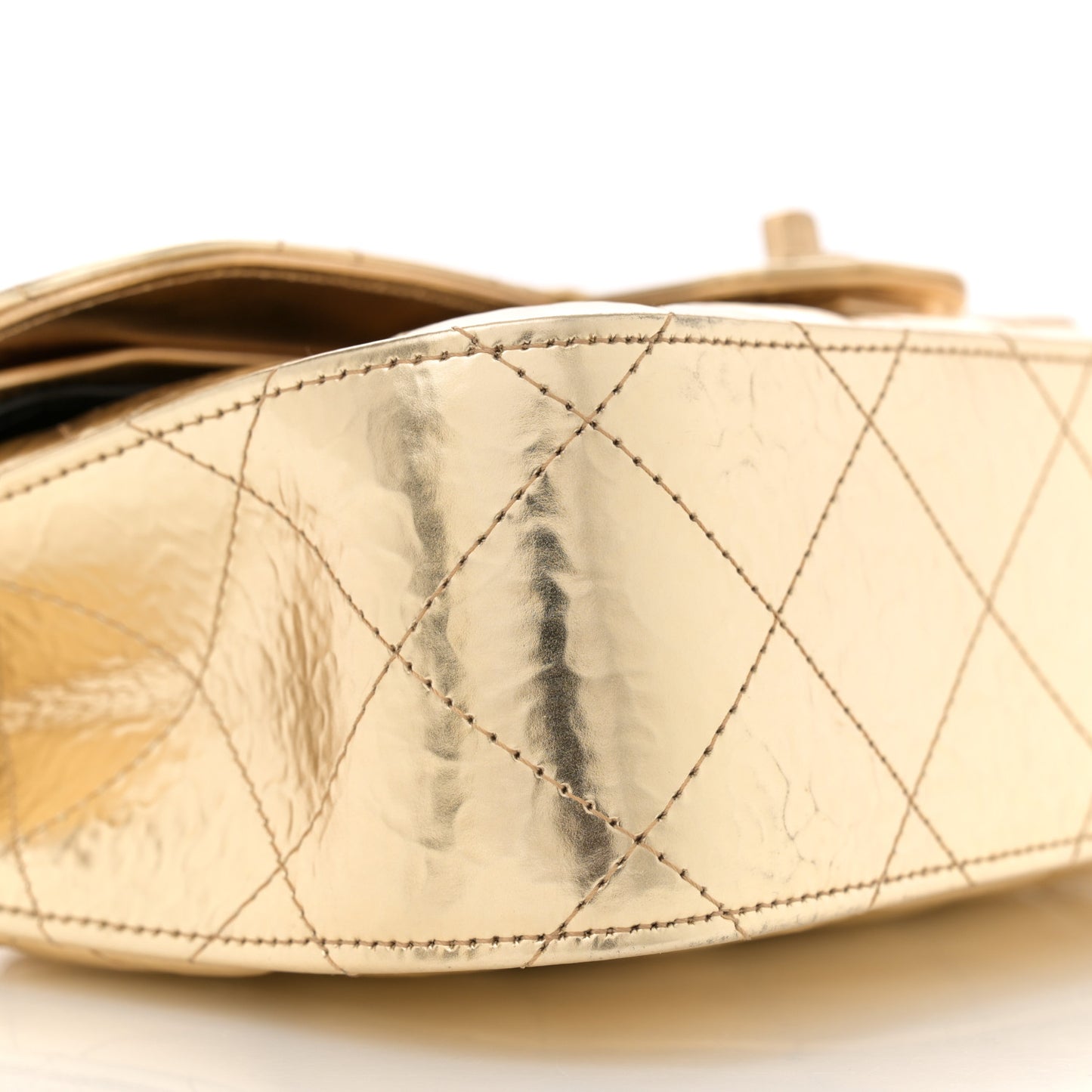 Hammered Metallic Calfskin Quilted Small Double Flap Gold