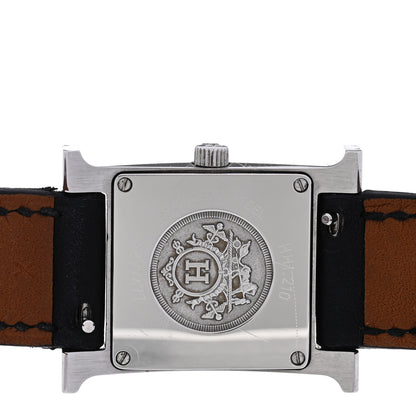 Hermes Stainless Steel Barenia Diamond 21mm Heure H Hour Quartz Watch Noir 4 of 5