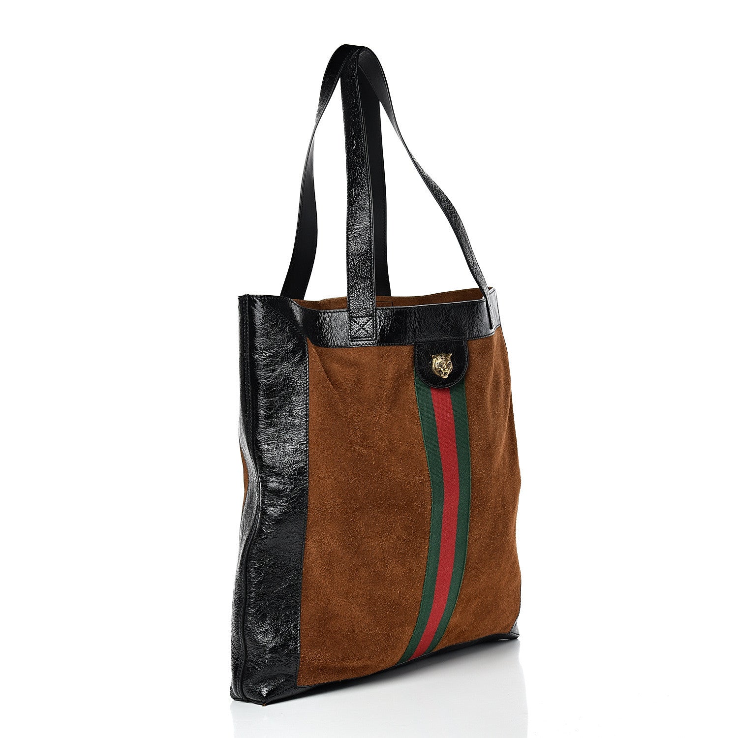 Gucci Suede Patent Web Large Ophidia Vertical Shopping Tote Nocciola Black 3 of 13