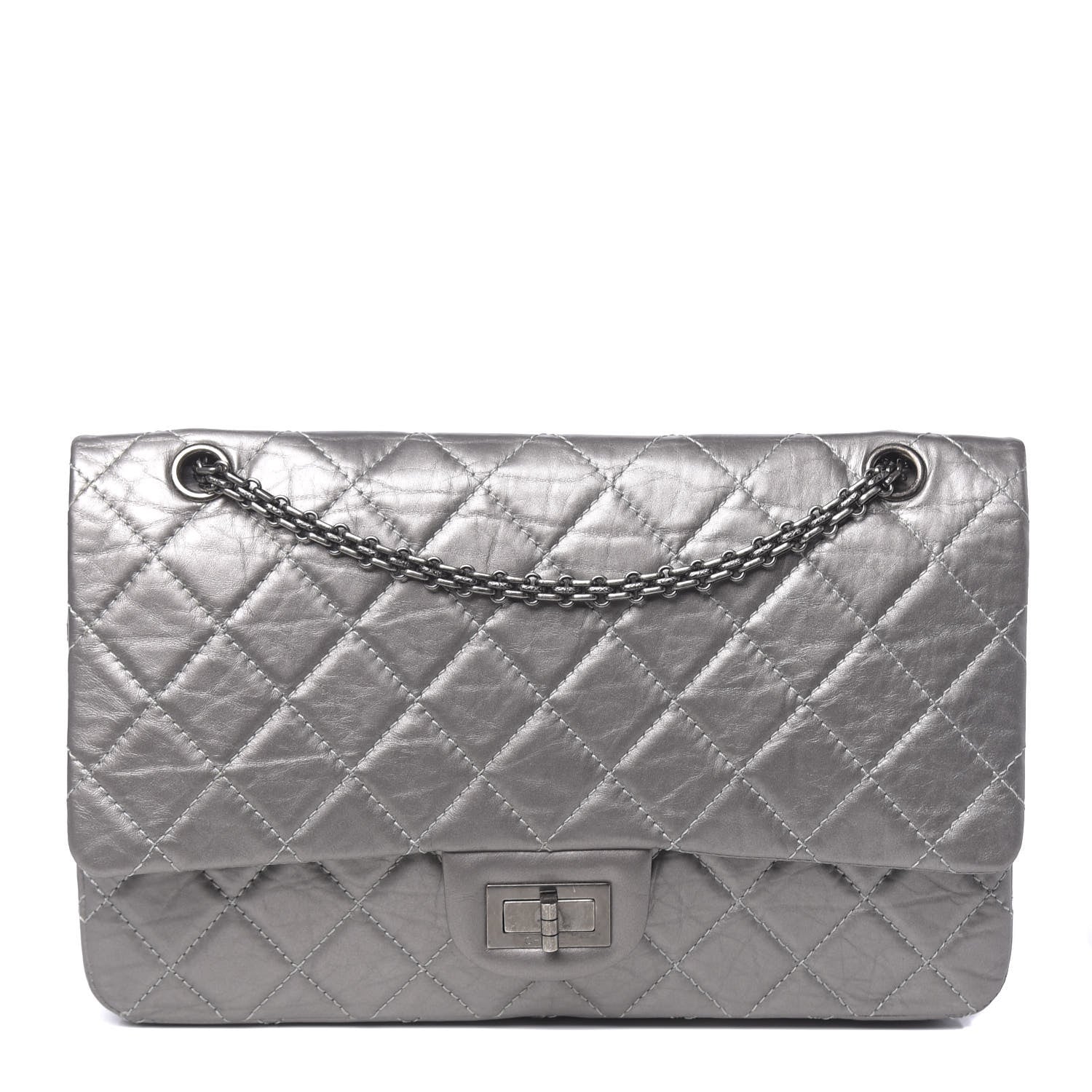 Chanel Metallic Aged Calfskin Quilted 2.55 Reissue 227 Flap Argent Fonce 1 of 11