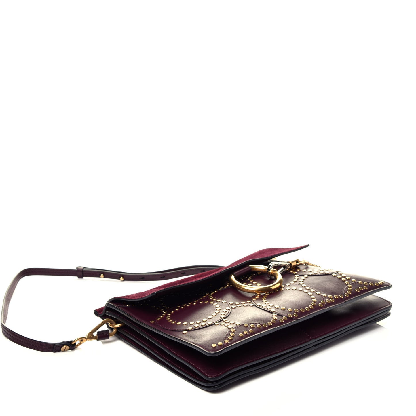 Calfskin Suede Studded Medium Faye Shoulder Bag Dark Purple