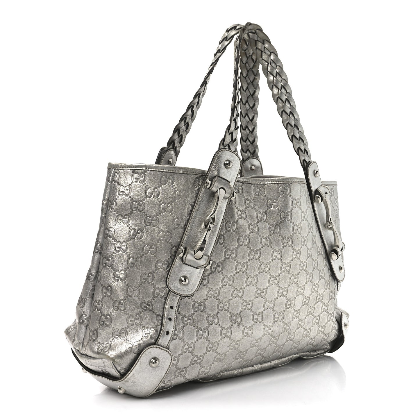 Metallic Guccissima Medium Pelham Shoulder Bag Silver