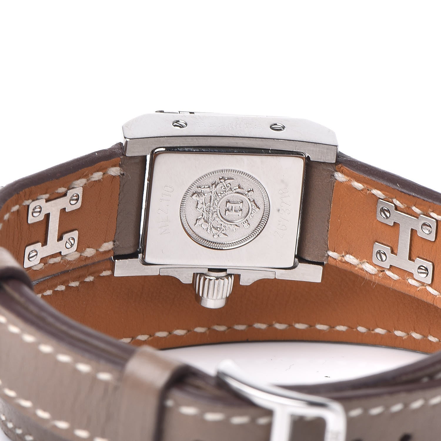 Hermes Stainless Steel Swift 16mm Medor Double Tour Quartz Watch Etoupe 5 of 9