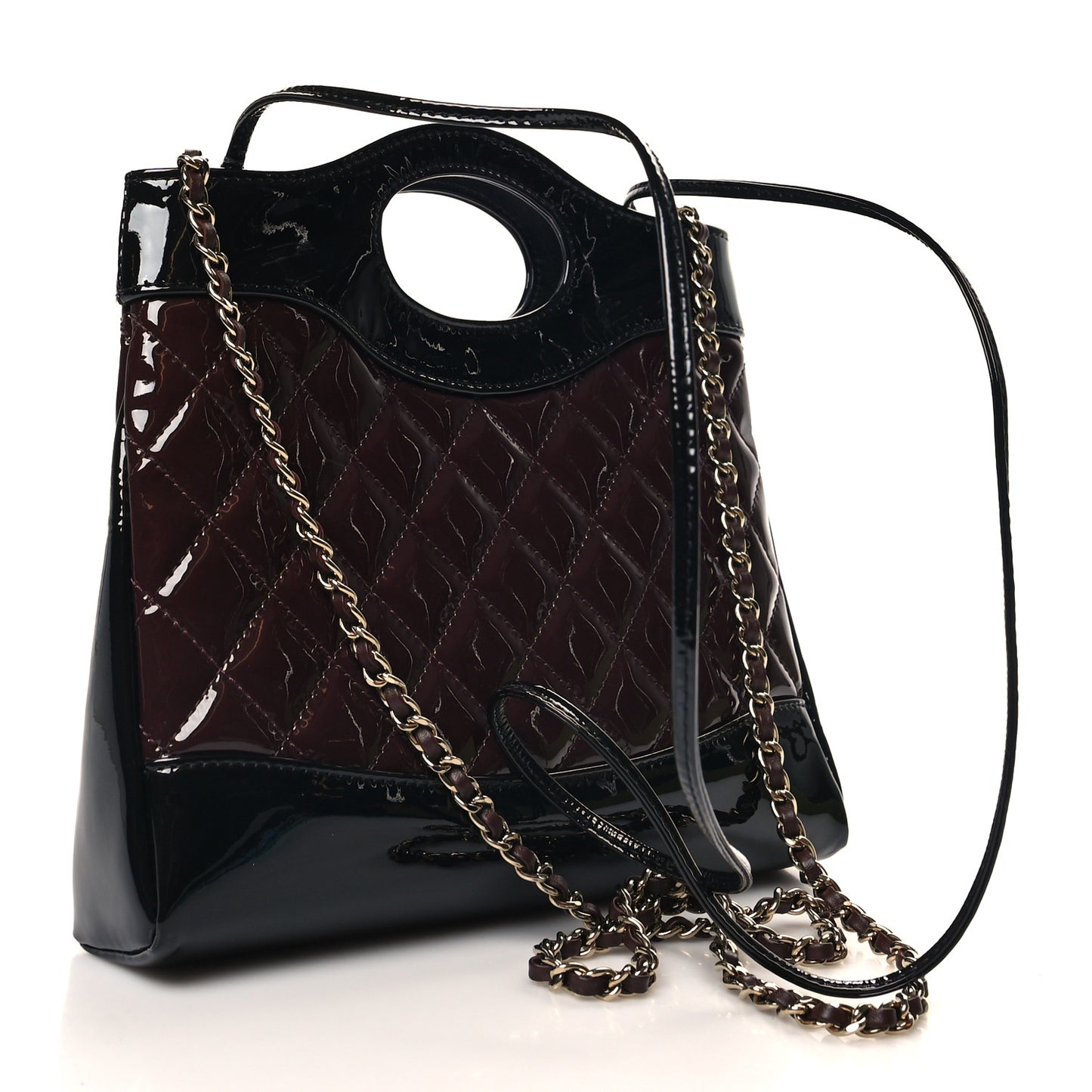 Patent Calfskin Quilted Mini 31 Shopping Bag Burgundy Black