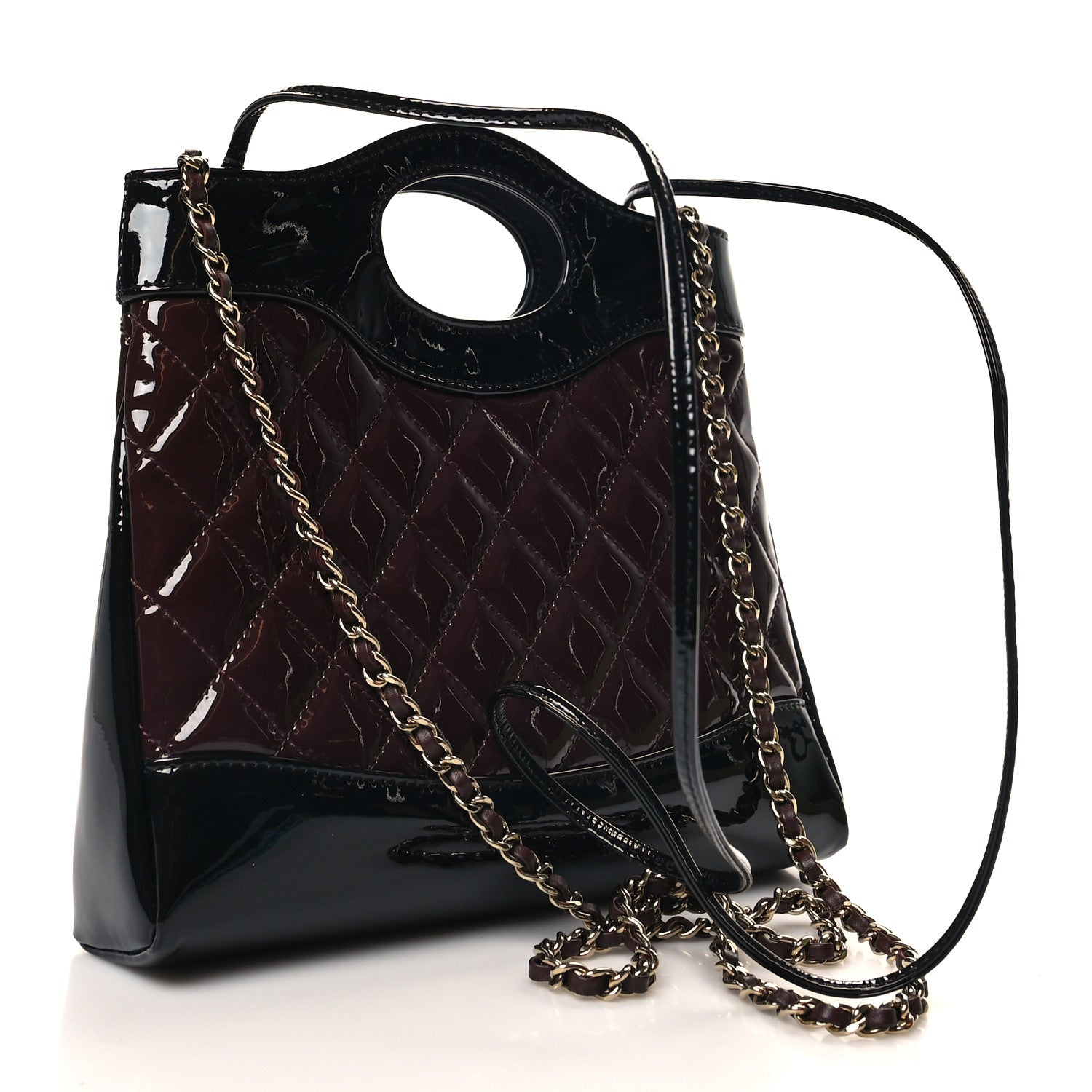 Chanel Patent Calfskin Quilted Mini 31 Shopping Bag Burgundy Black 3 of 11