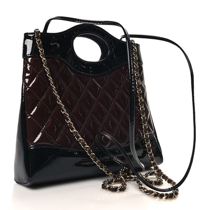 Chanel Patent Calfskin Quilted Mini 31 Shopping Bag Burgundy Black 3 of 11