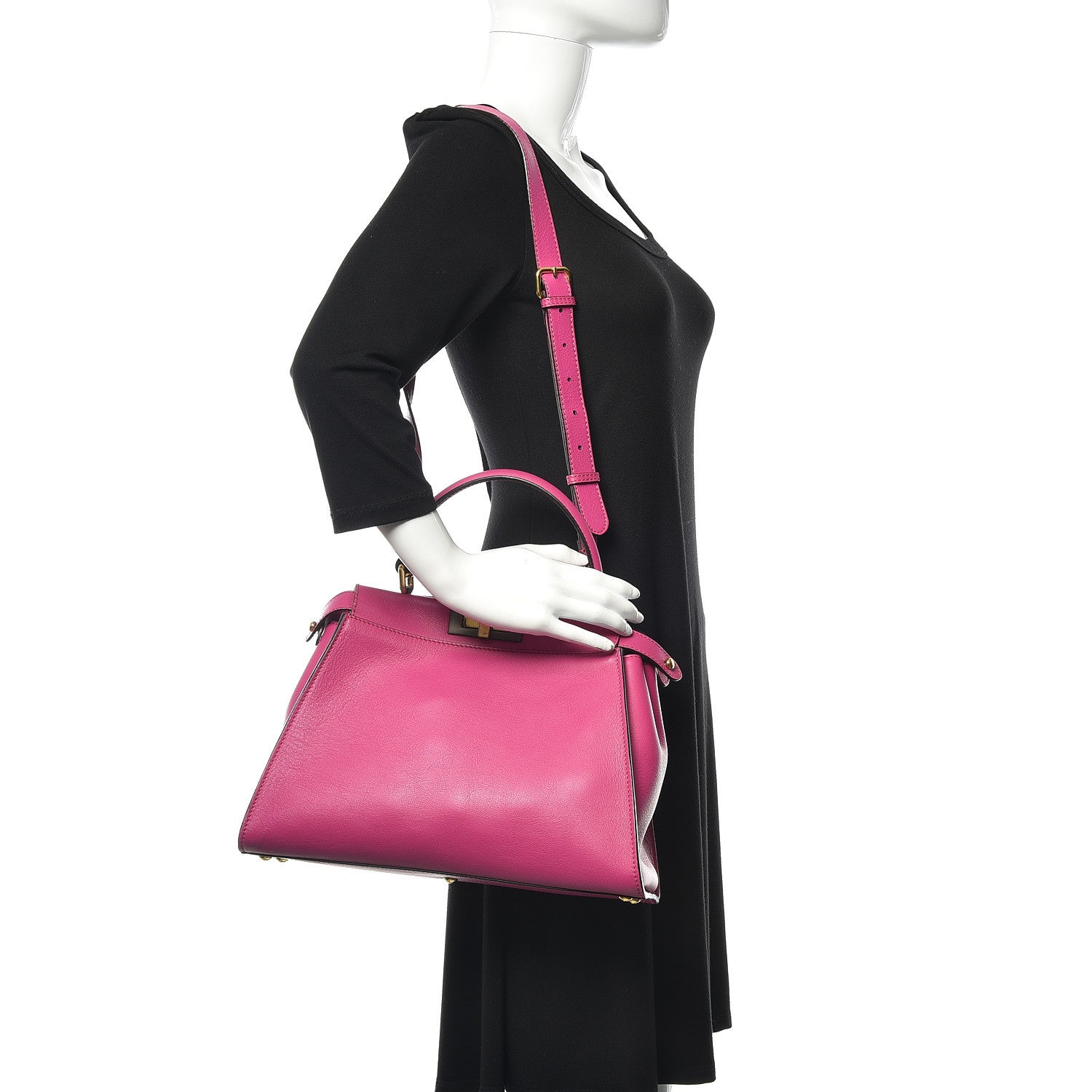 Fendi Vitello Seta Medium Peekaboo Iconic Satchel Magenta 2 of 15