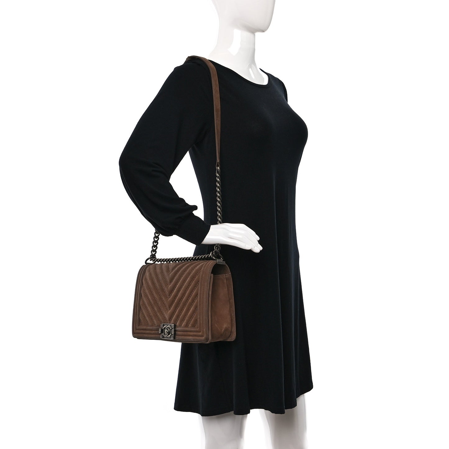 Nubuck Chevron Quilted New Medium Boy Flap Brown