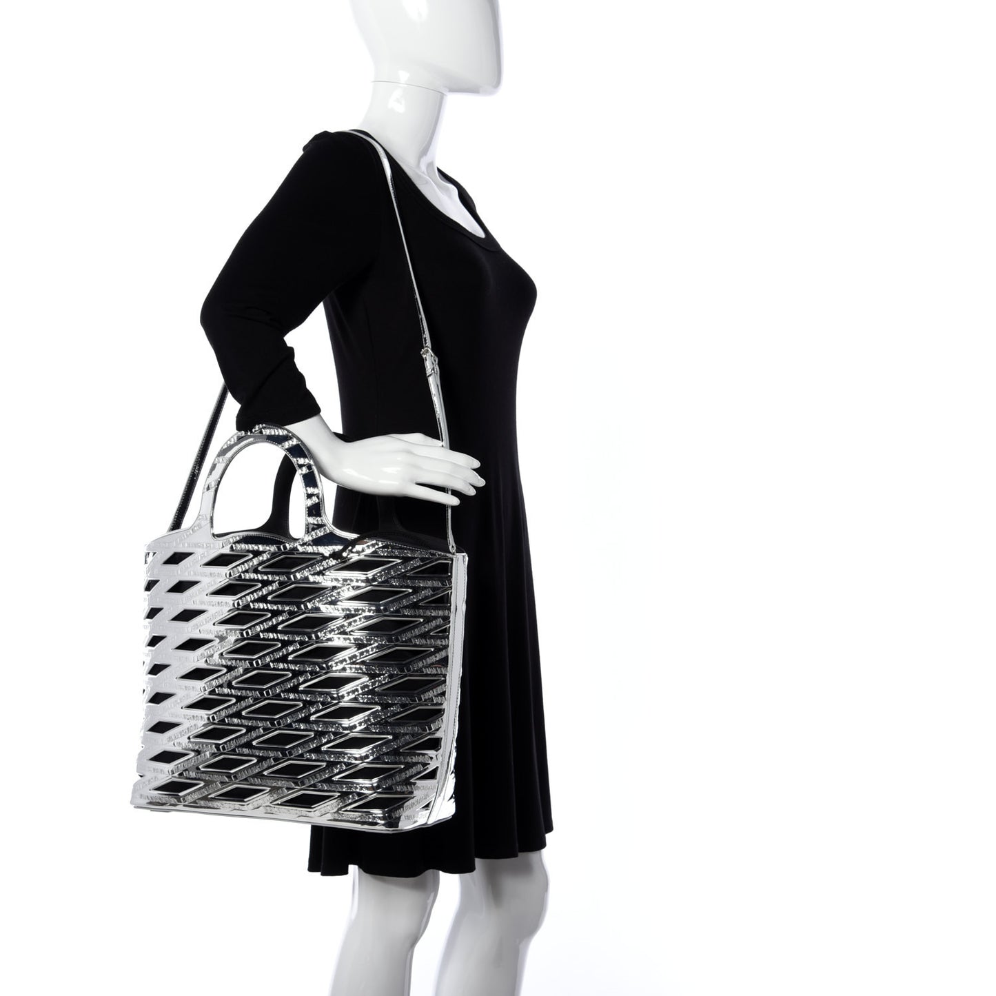 Metallic Calfskin Neo Basket Tote Silver