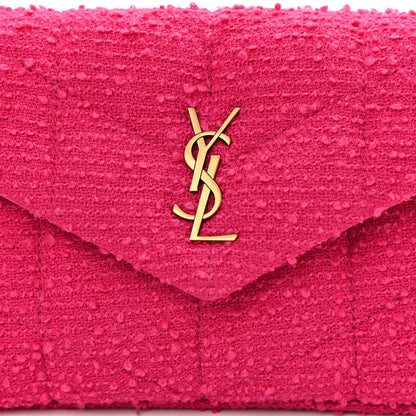 Saint Laurent Boucle Tweed Quilted Toy Loulou Puffer Monogram Chain Satchel Magenta 9 of 11