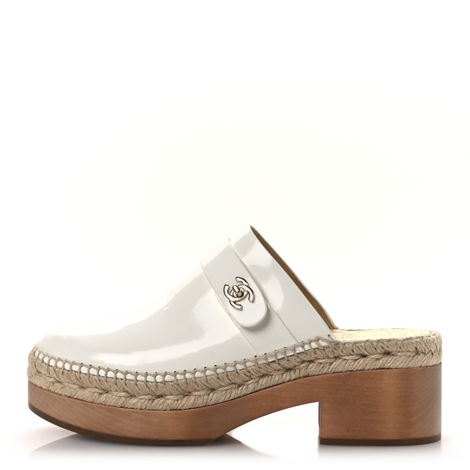 Chanel Patent Calfskin CC Turn Lock Clog 39 White 1 of 10