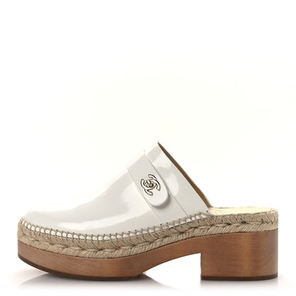 Chanel Patent Calfskin CC Turn Lock Clog 39 White 1 of 10