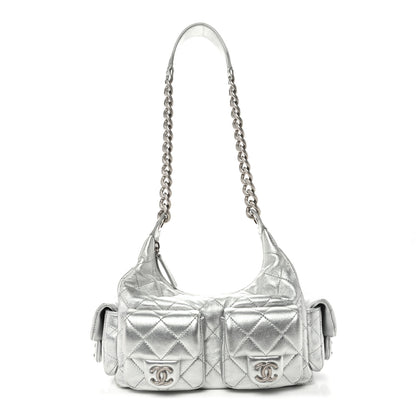 Chanel Metallic Lambskin Quilted Trendy Pockets Hobo Silver 1 of 10