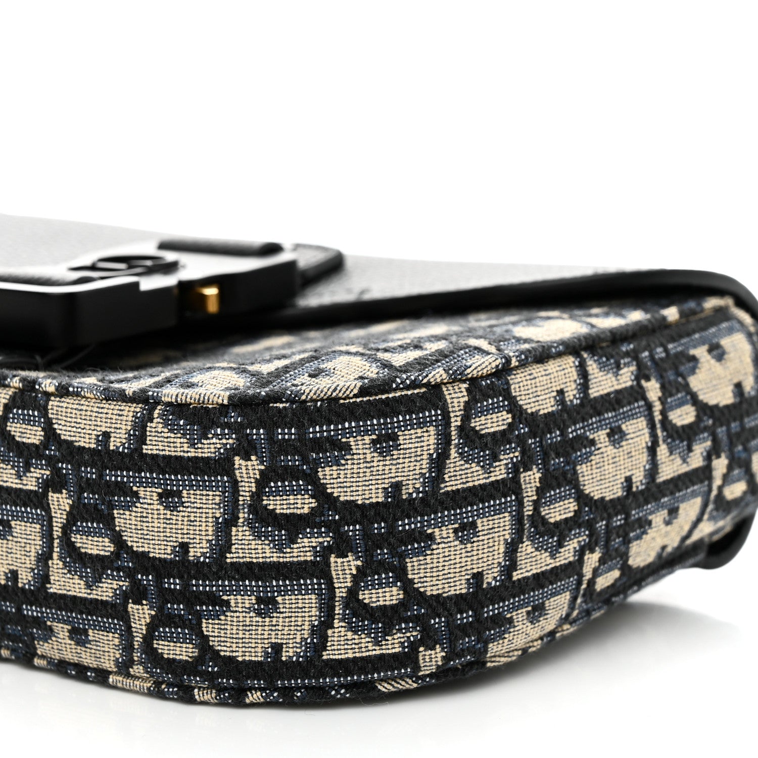 Christian Dior Oblique Jacquard Grained Calfskin Saddle Pouch With Strap Beige Black 10 of 11