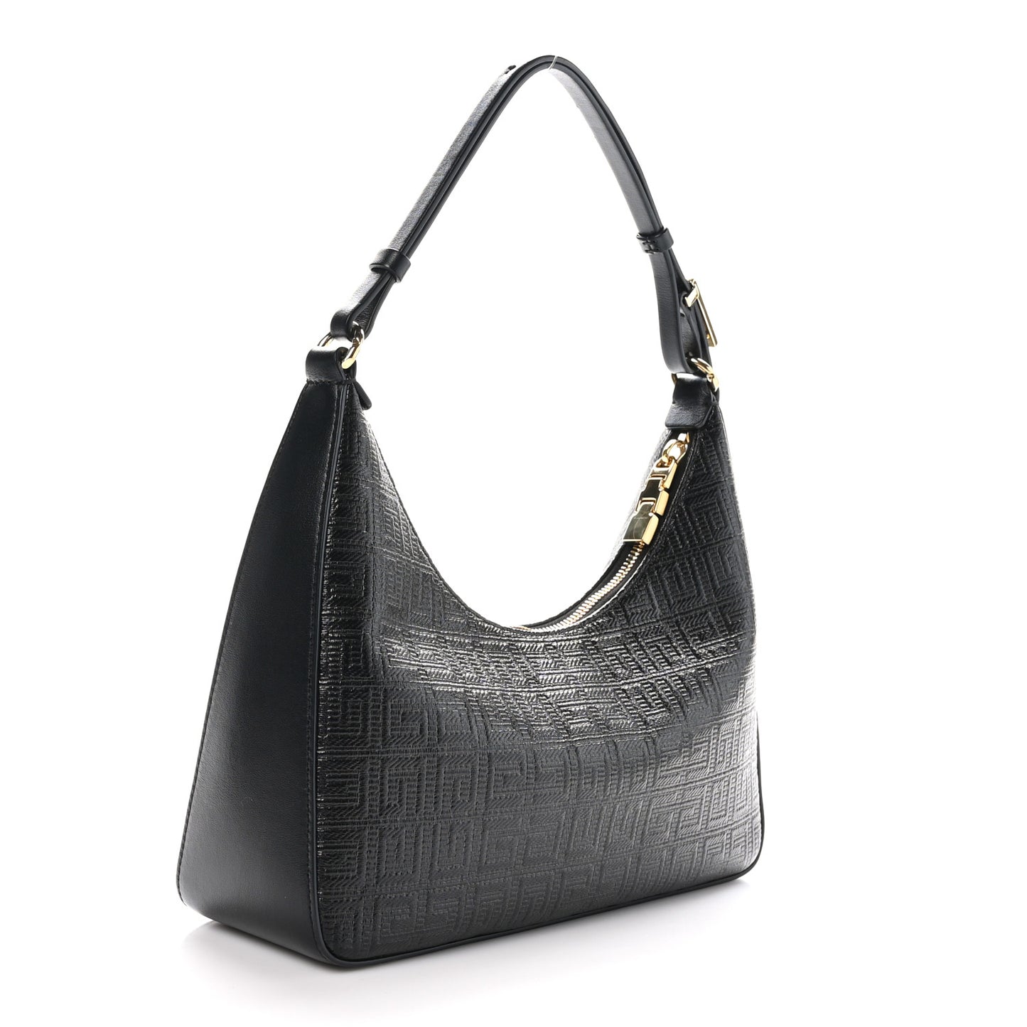 Coated Canvas Logo 4G Embossed Small Moon Cut Out Shoulder Bag Black