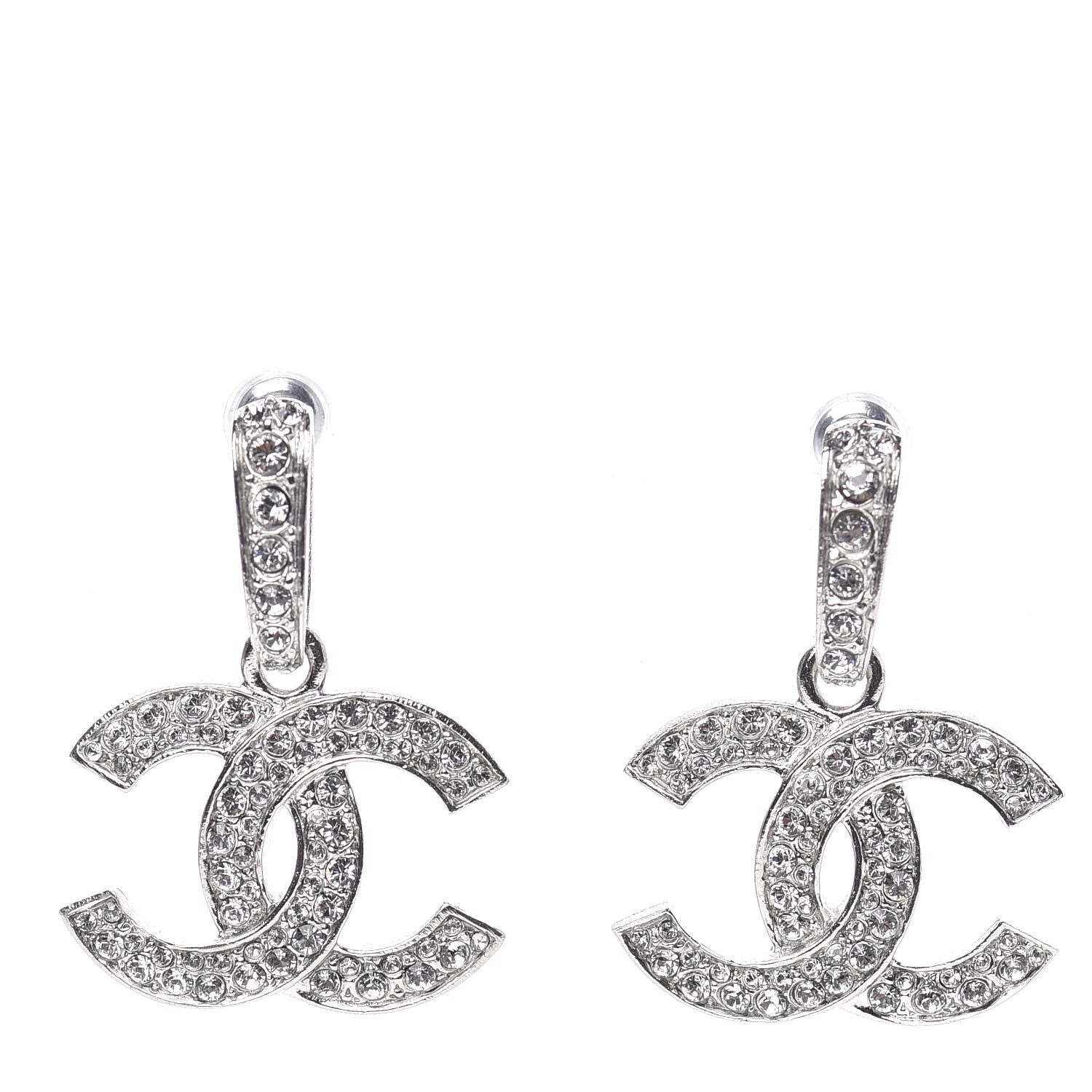 Chanel Crystal Palais Garnier CC Drop Earrings Silver 1 of 5