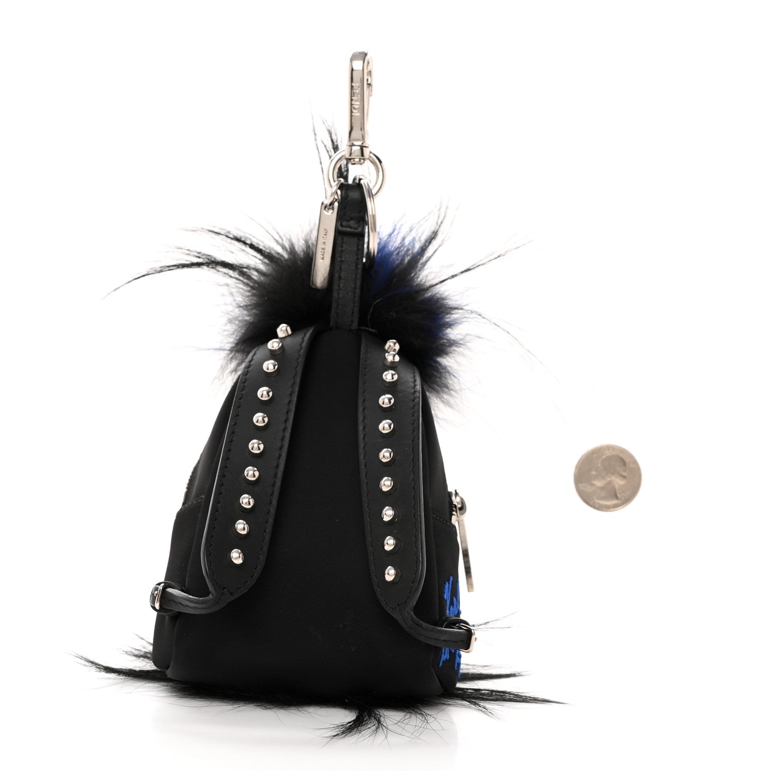Fendi Tech Twill Calfskin Fox Mink Goat Fur Karlito Backpack Charm Black Multicolor 2 of 9