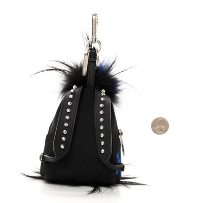 Fendi Tech Twill Calfskin Fox Mink Goat Fur Karlito Backpack Charm Black Multicolor 2 of 9