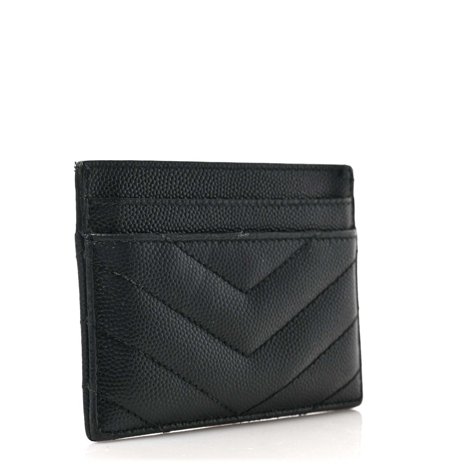 Saint Laurent Grain De Poudre Matelasse Chevron Monogram Credit Card Case Black 3 of 7