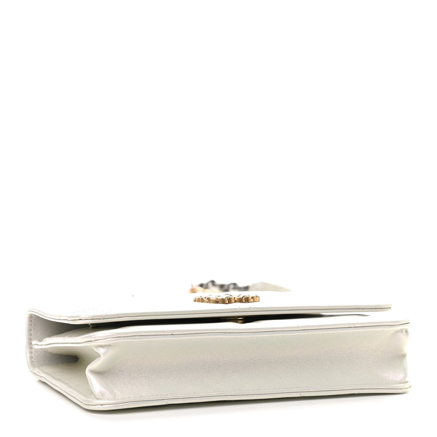 Iridescent Calfskin Quilted Chanel 19 Wallet On Chain WOC White