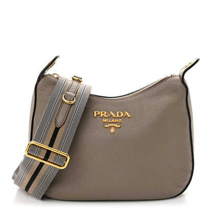 Prada Vitello Phenix Zippered Messenger Hobo Argilla 1 of 13
