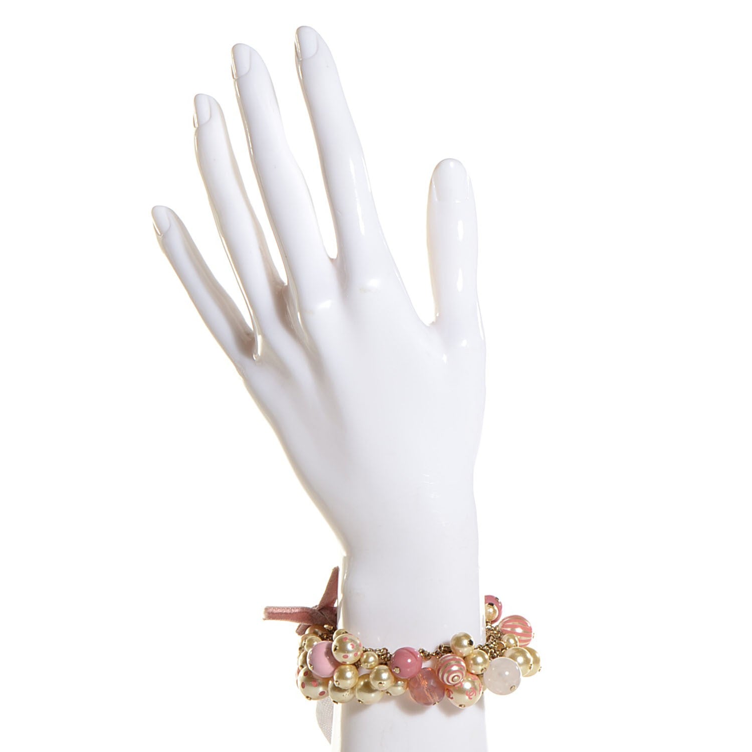Chanel Beaded Pearl CC Bracelet Pink Gold 2 of 5