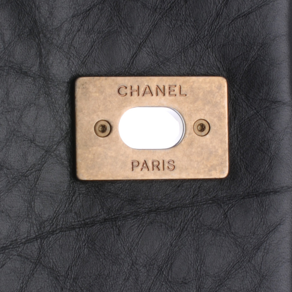 Aged Calfskin Quilted Large Pondichery Flap Black