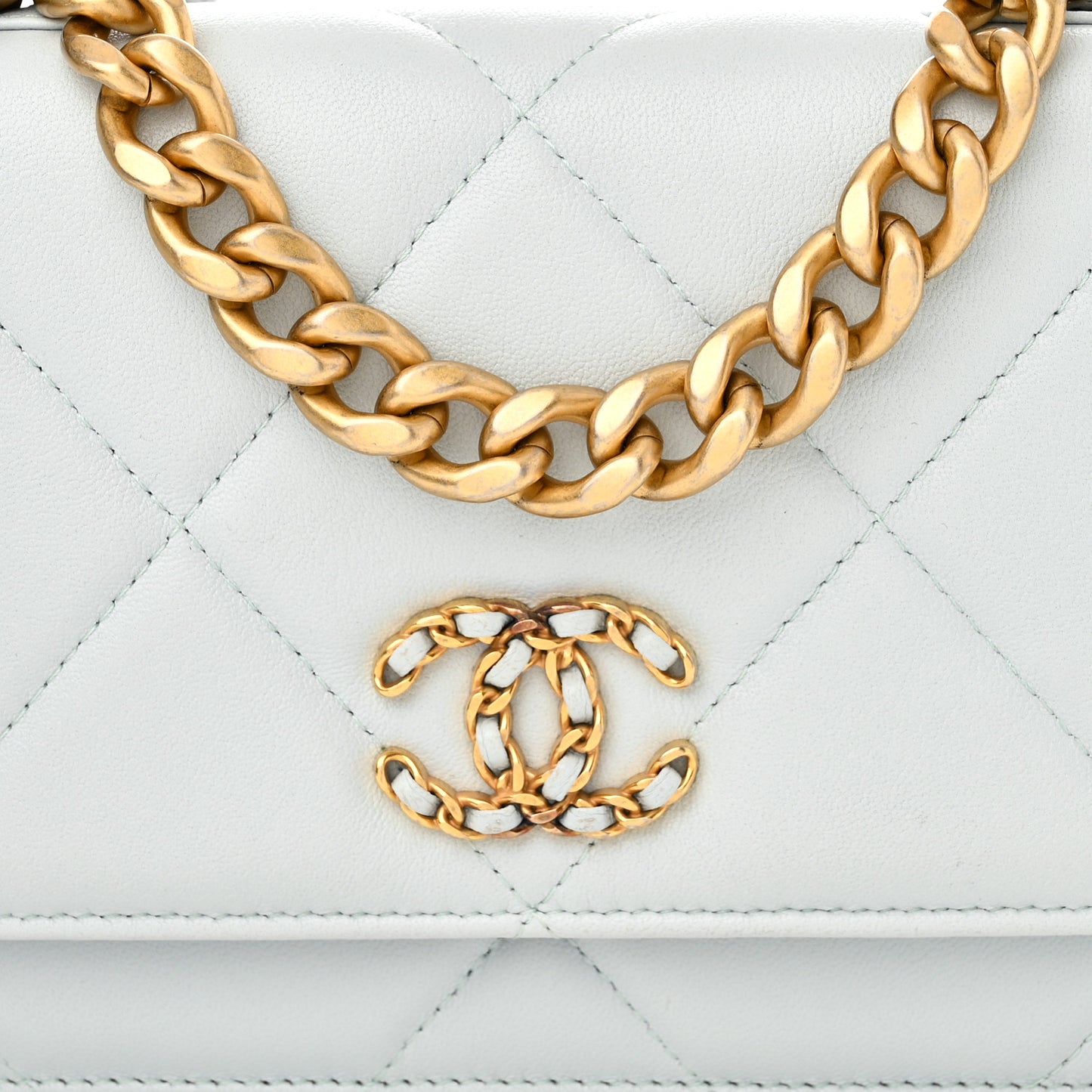 Lambskin Quilted Chanel 19 Wallet On Chain WOC Light Blue