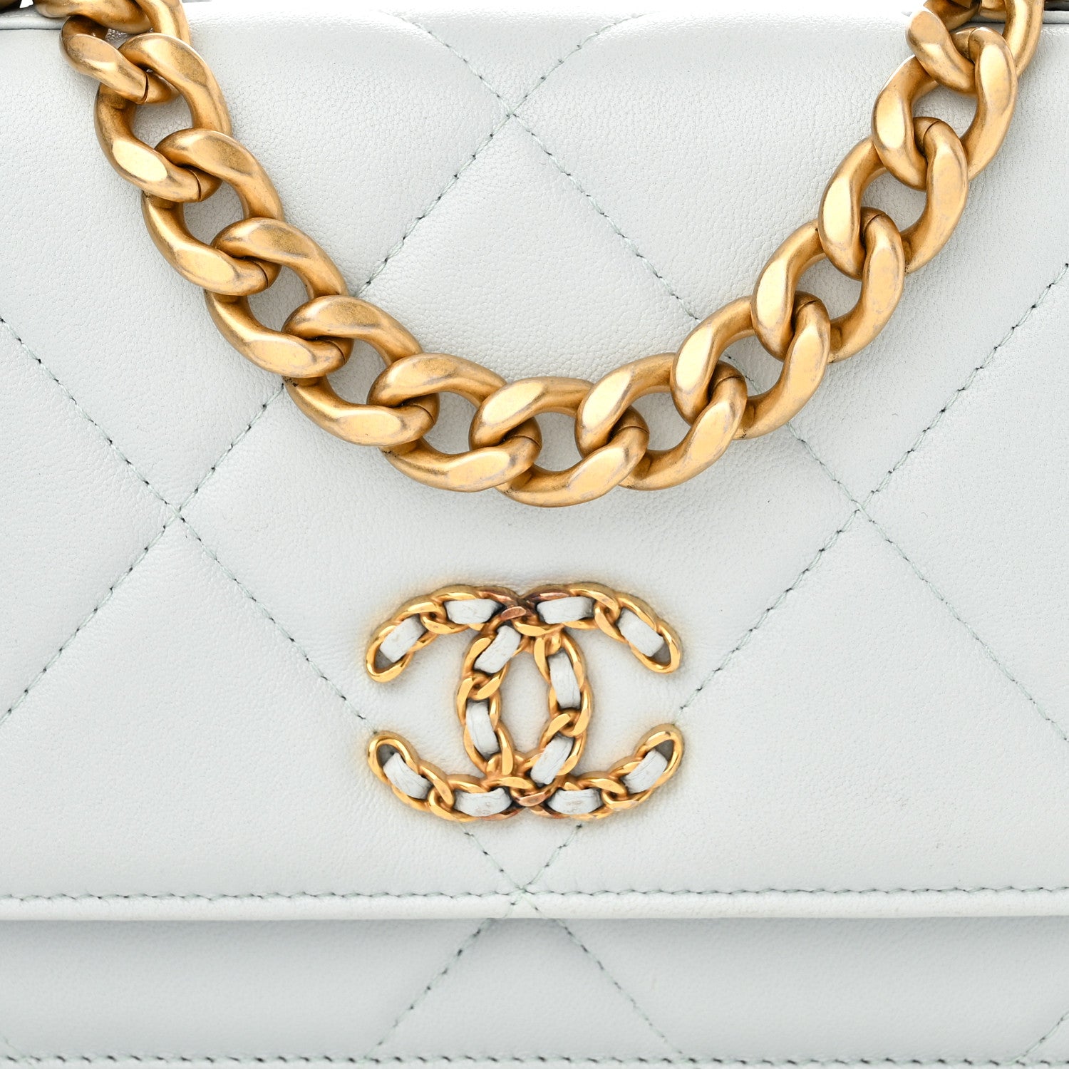 Chanel Lambskin Quilted Chanel 19 Wallet On Chain WOC Light Blue 9 of 12