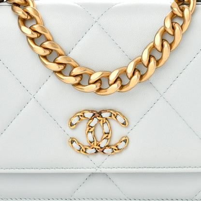 Chanel Lambskin Quilted Chanel 19 Wallet On Chain WOC Light Blue 9 of 12