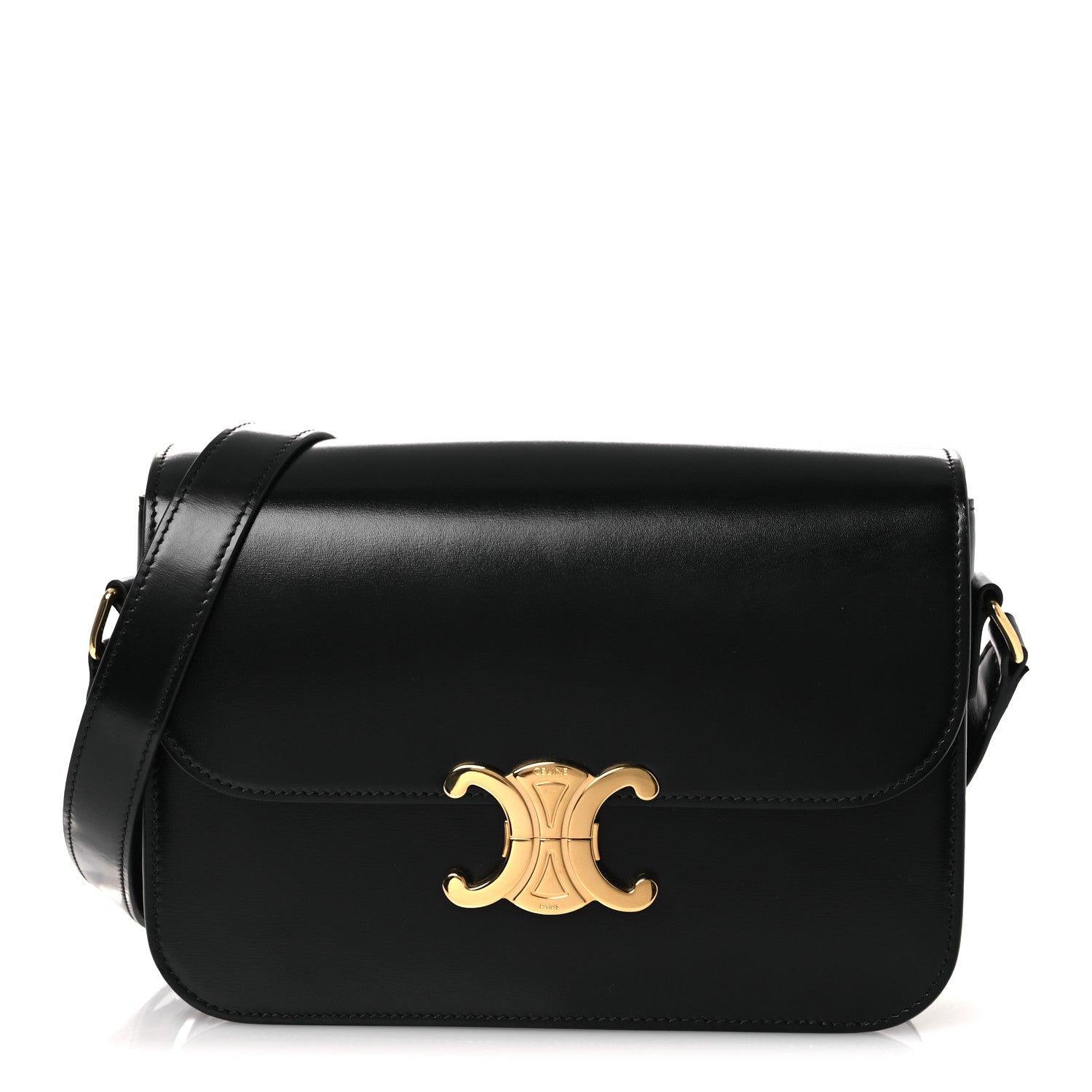 み。　CELINE Celine Shiny Calfskin Medium Triomphe Black 1850065 – FASHIONPHILE