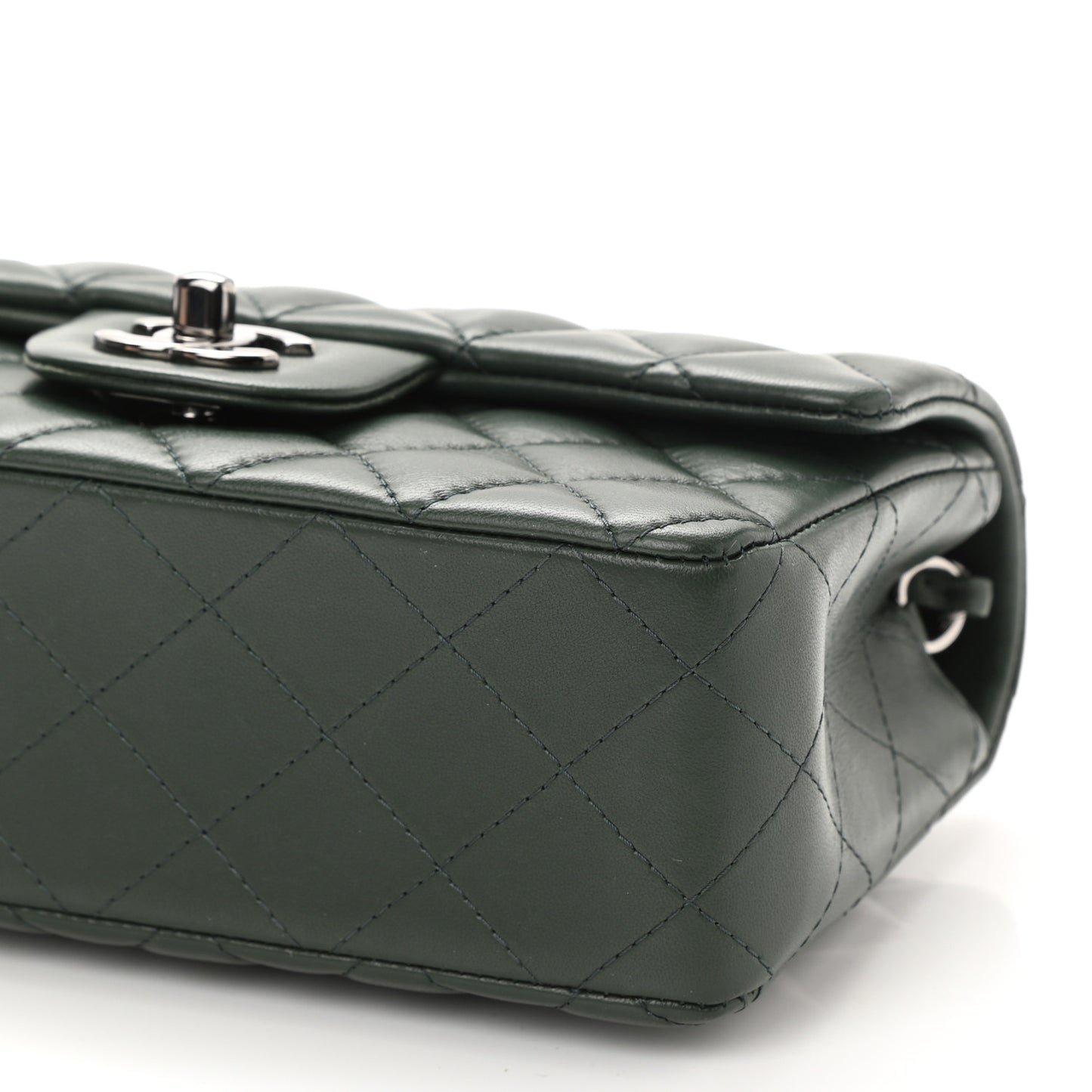 Lambskin Quilted Mini Rectangular Flap Green